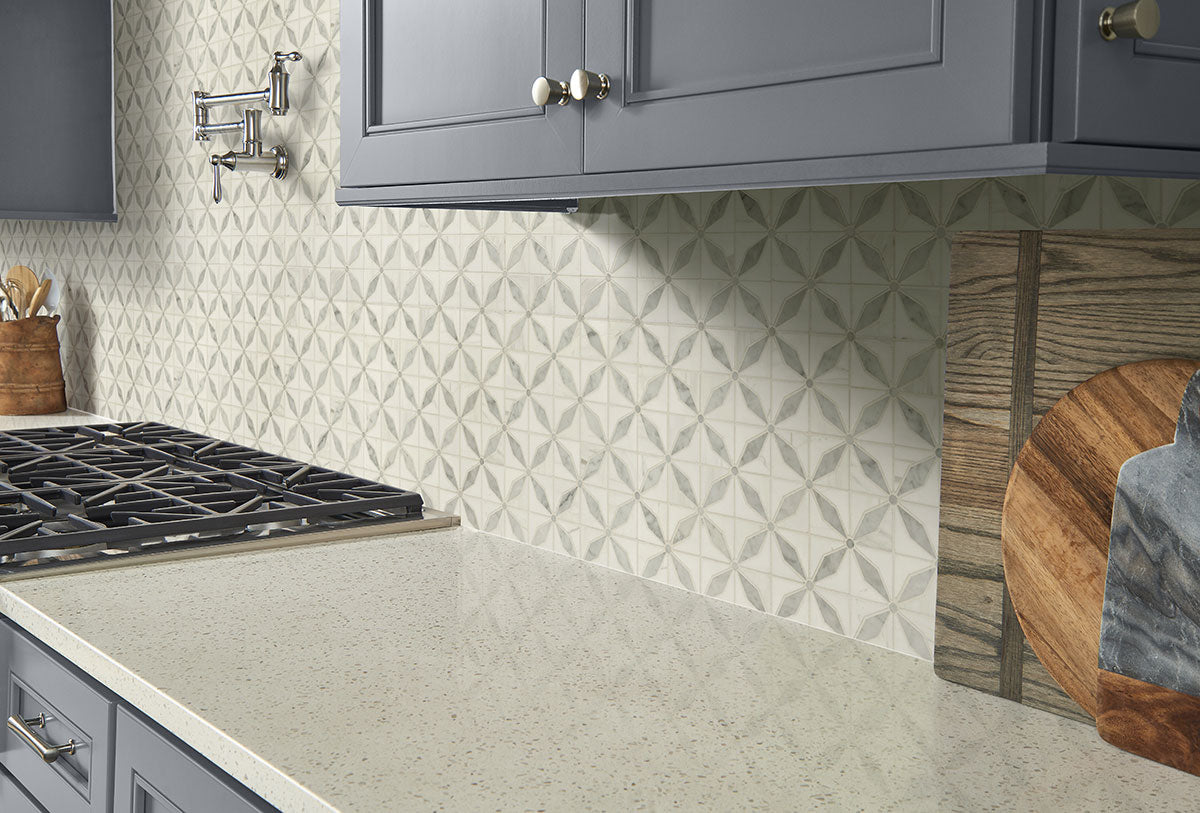 MSI Bianco Starlite Marble Geometric Tile — surface detail in natural tonality