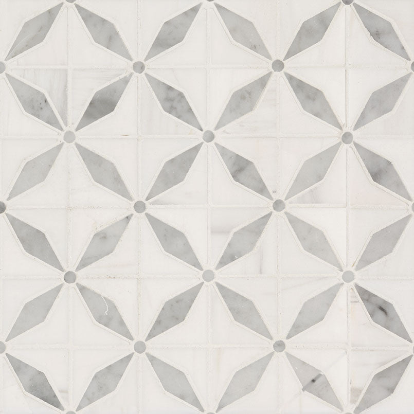 MSI Bianco Starlite Marble Geometric Tile — Waterjet Cut Mosaic Tile
