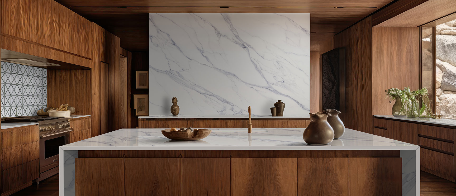 MSI Calacatta Anava, surface detail in natural tonality engineered slab for kitchen and feature install, third view