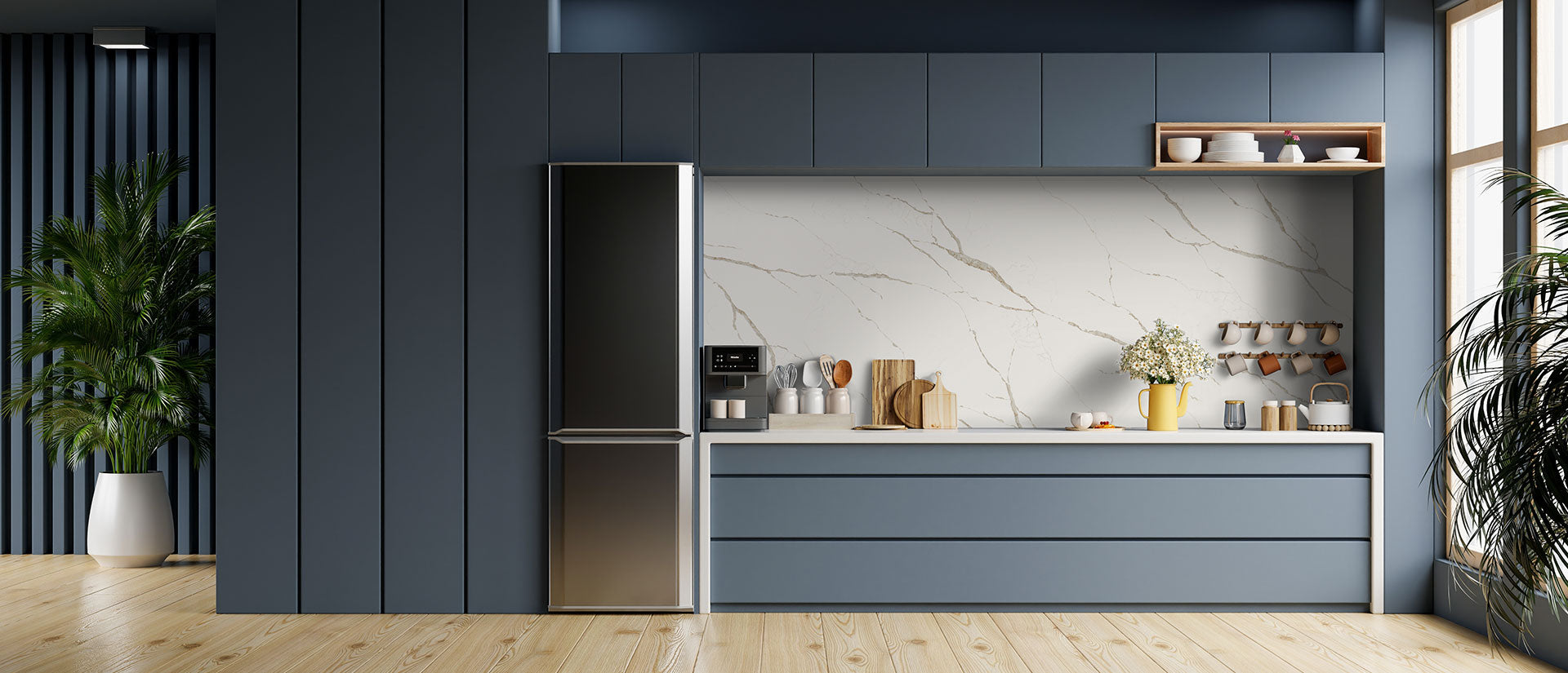 MSI Calacatta Laza Oro, surface detail in natural tonality engineered slab for kitchen and feature install, third view