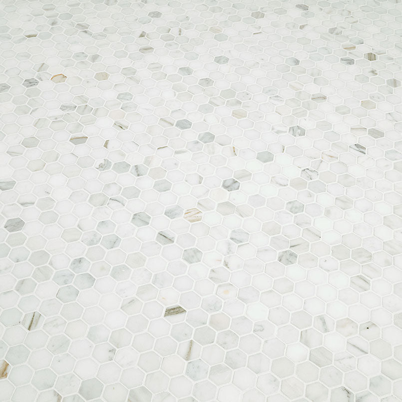 MSI Calacatta Marble Gold 1" Hexagon Mosaic Tile — Natural Stone Mosaic in gold tonality