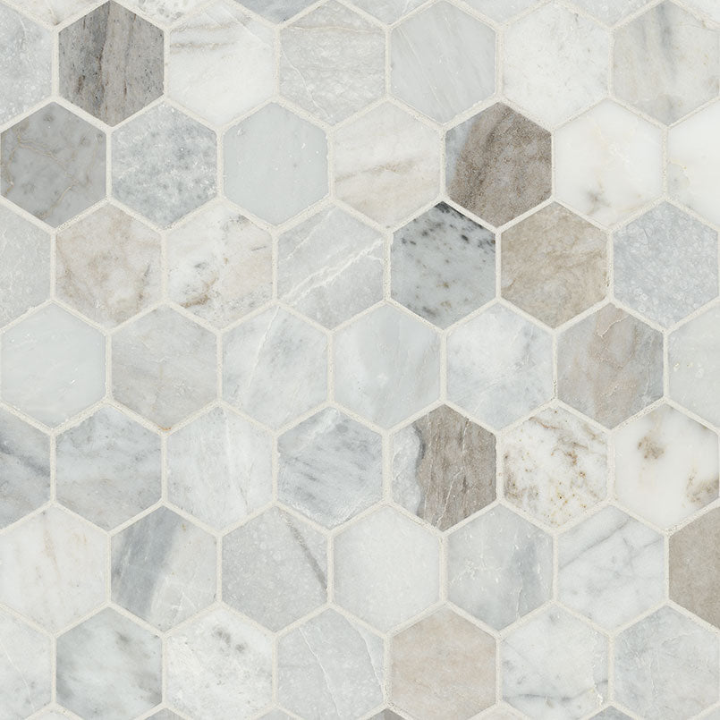 MSI Capri Blue 2" Hexagon Mosaic Tile — Natural Stone Mosaic in blue tonality