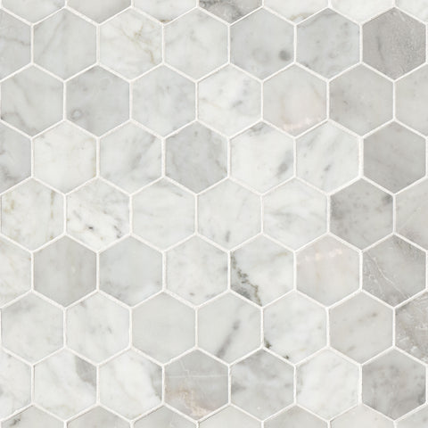 MSI Carrara White Honed 2" Hexagon Mosaic Tile