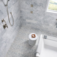 MSI Carrara White Sliced Pebbles Mosaic — surface detail in white tonality