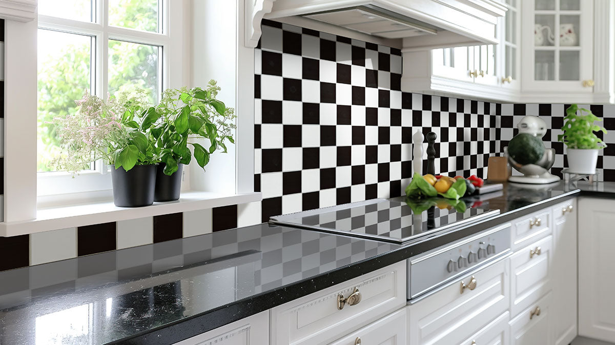 MSI Domino White and Black 4" Checkered Matte — surface detail in white tonality