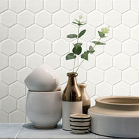 MSI Domino White Matte 2" Hexagon Mosaic Tile — surface detail in white tonality