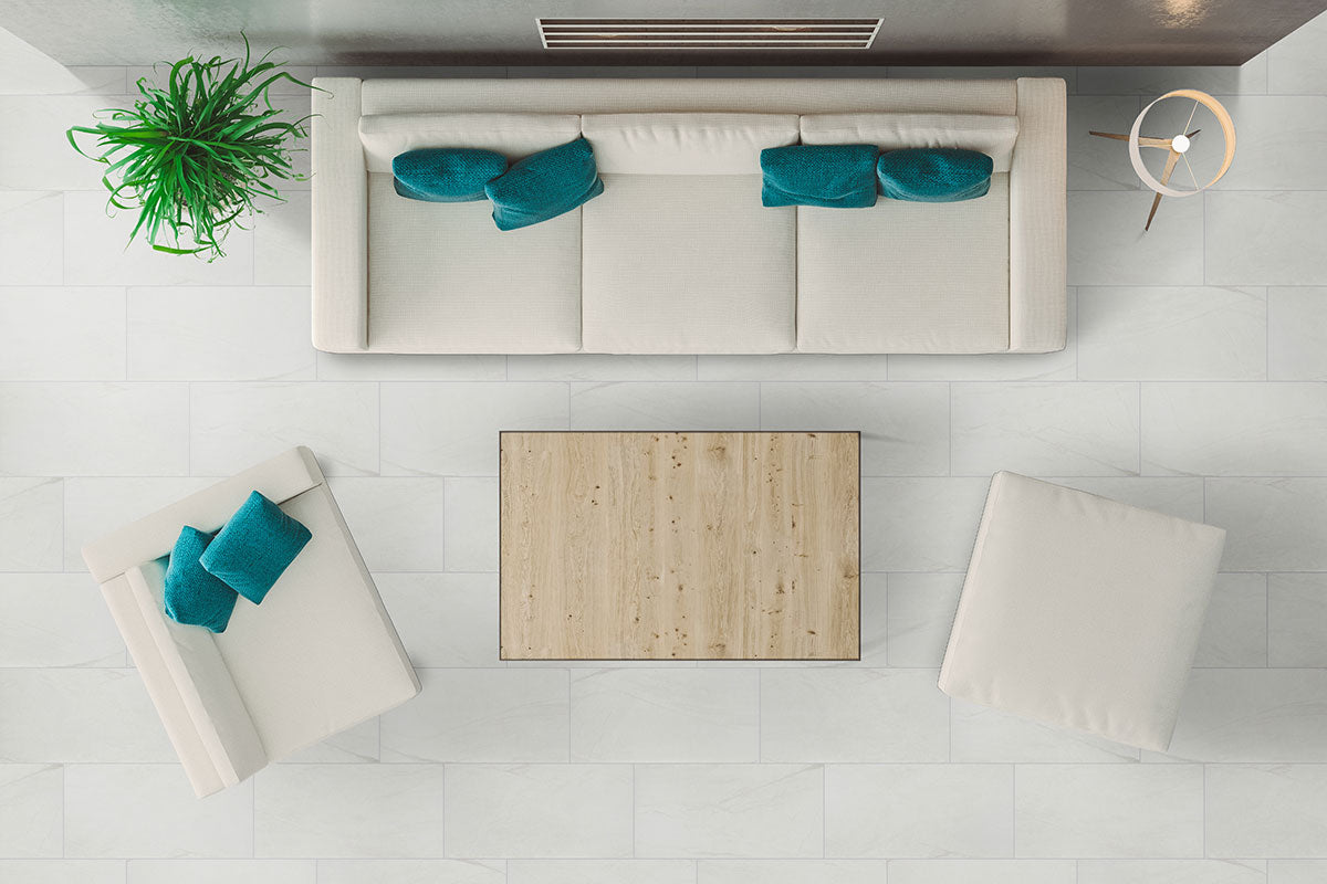 MSI Durban White — surface detail in white tonality through-bodied porcelain for full-room install