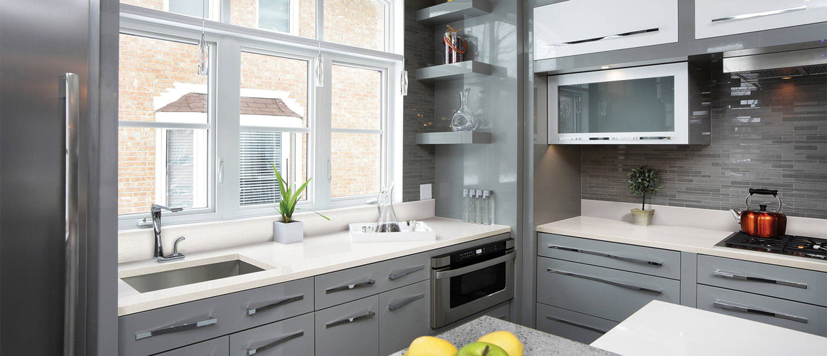 MSI Frost White, surface detail in white tonality engineered slab for kitchen and feature install, third view