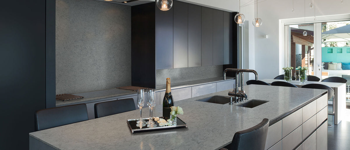 MSI Galant Gray, surface detail in gray tonality engineered slab for kitchen and feature install, fourth view