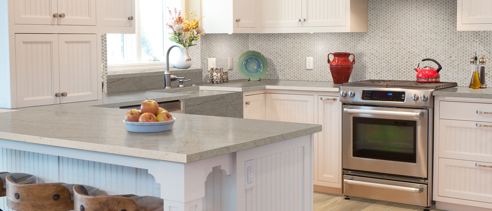 MSI Lumataj, surface detail in natural tonality engineered slab for kitchen and feature install, fourth view