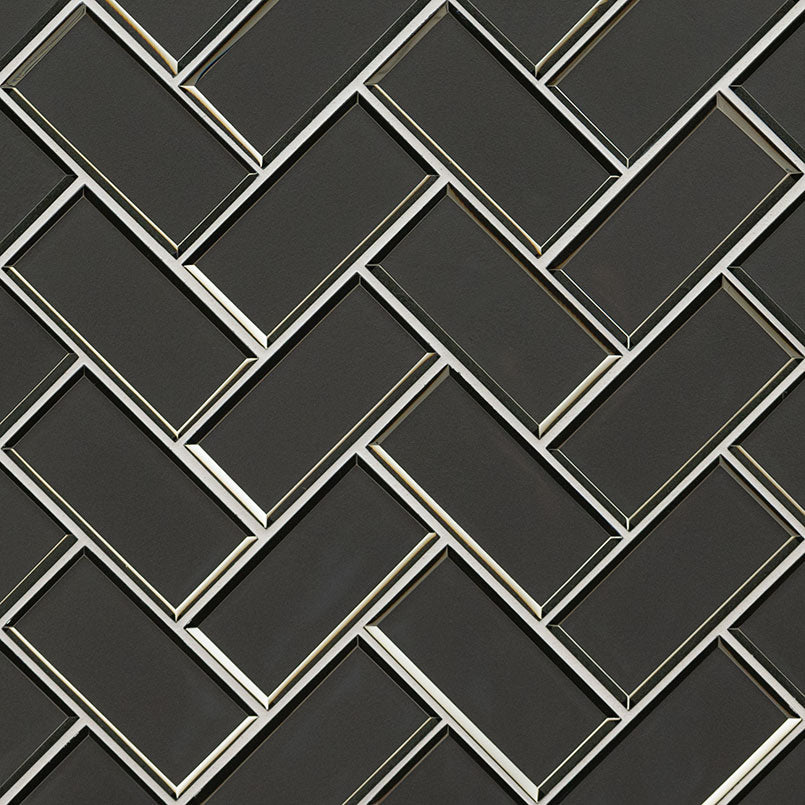 MSI Metallic Gray Bevel Herringbone 8mm — Glass Mosaic Tile in gray tonality