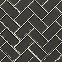 MSI Metallic Gray Bevel Herringbone 8mm — Glass Mosaic Tile in gray tonality