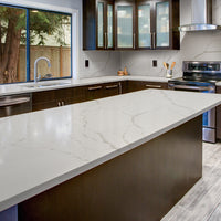 MSI New Calacatta Laza Quartz — surface detail in natural tonality