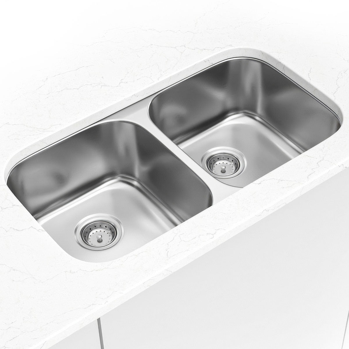 MSI 18G 50/50 — surface detail in natural tonality heavy-gauge undermount single-bowl kitchen sink