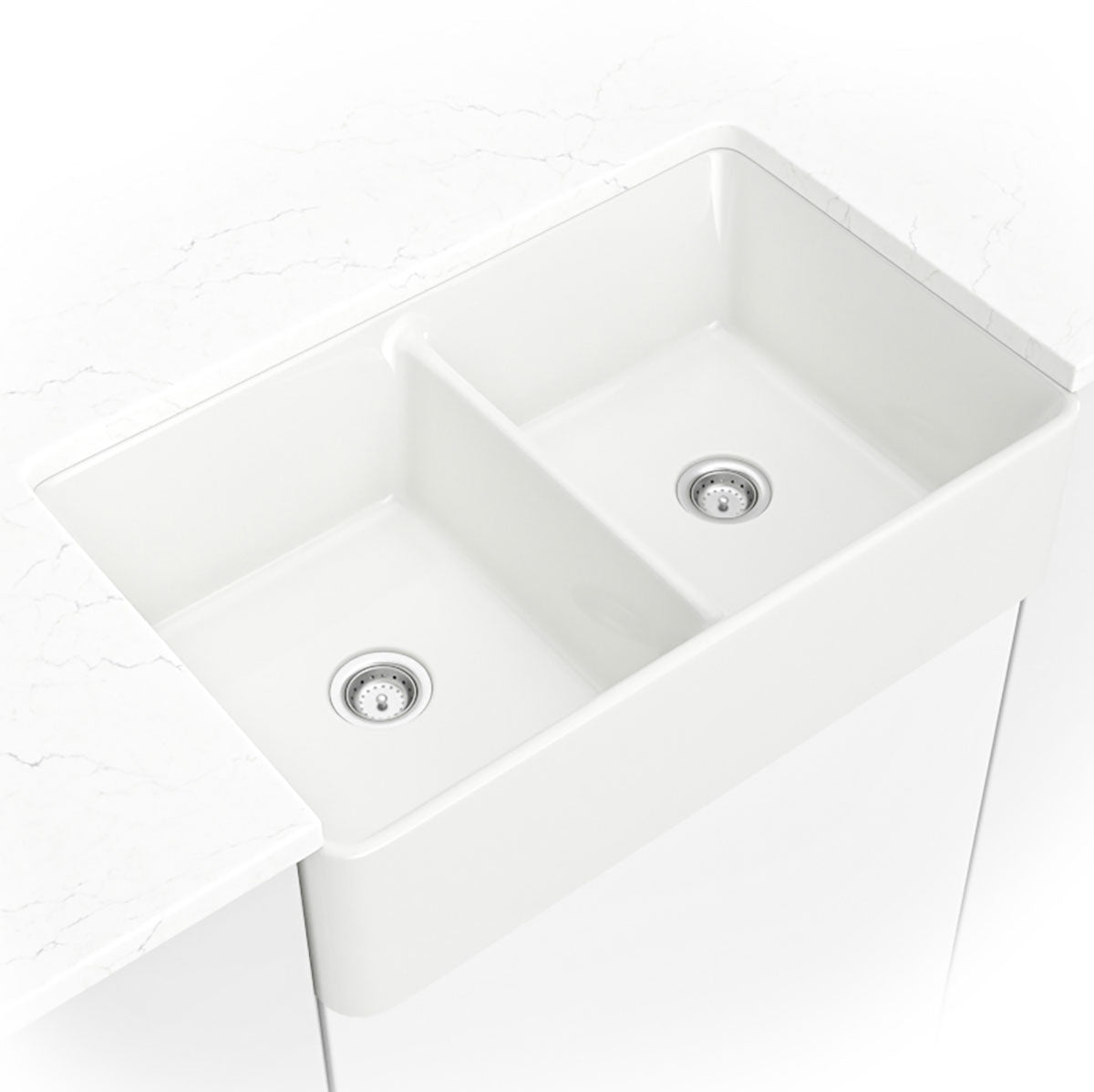 MSI Fireclay Farmhouse White Double Bowl 5050-3220 Sinks — surface detail in white tonality