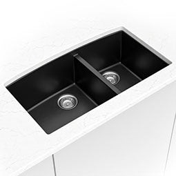 MSI Black Quartz Double Bowl 60/40-3219 Sinks — surface detail in black tonality