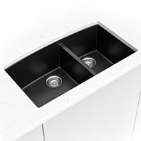 MSI Black Quartz Double Bowl 60/40-3219 Sinks — surface detail in black tonality