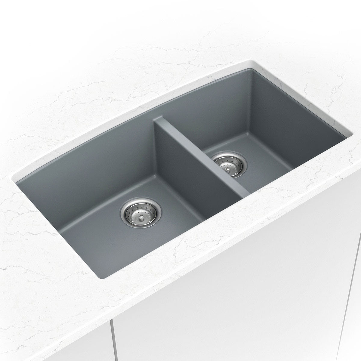 MSI Grey Quartz Double Bowl 60/40-3219 Sinks — surface detail in grey tonality