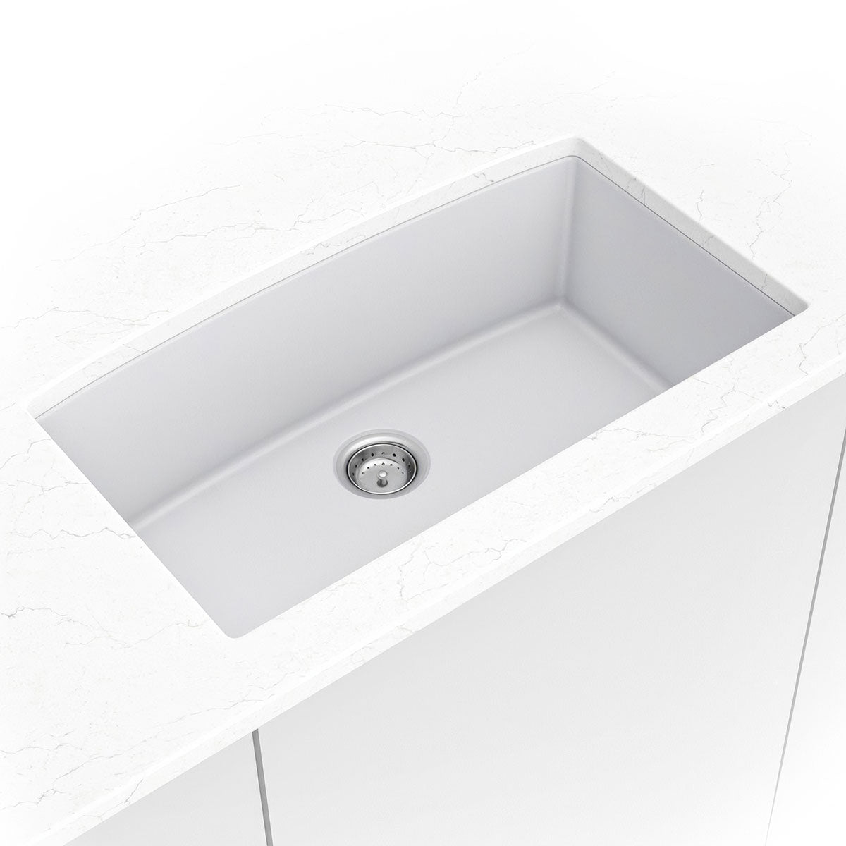MSI White Quartz Single Bowl 3219 Sinks — surface detail in white tonality
