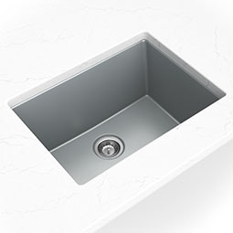 MSI Gray Quartz Single Bowl 2418 Sinks — surface detail in gray tonality