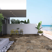 MSI Silver Travertine Paver — surface detail in silver tonality