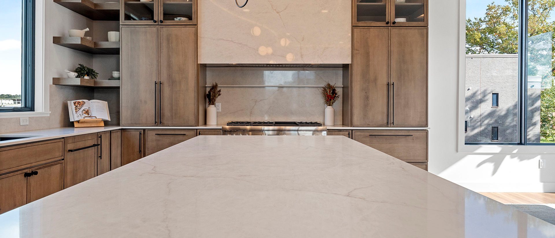 MSI SoliTaj — surface detail in natural tonality engineered slab for kitchen and feature install