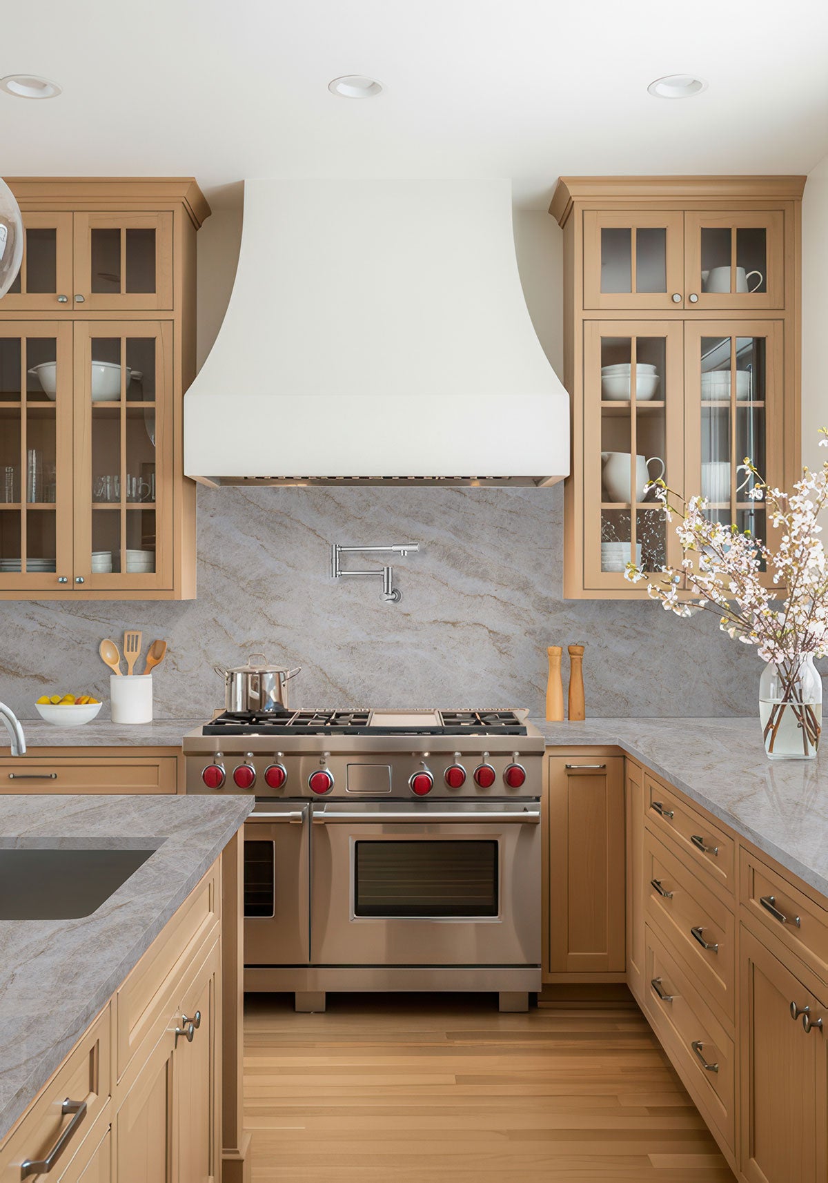 MSI Taj Mahal — surface detail in natural tonality metamorphic crystalline slab for kitchen install