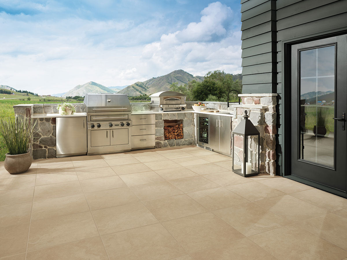 MSI Tierra Ivory Porcelain Paver — surface detail in ivory tonality