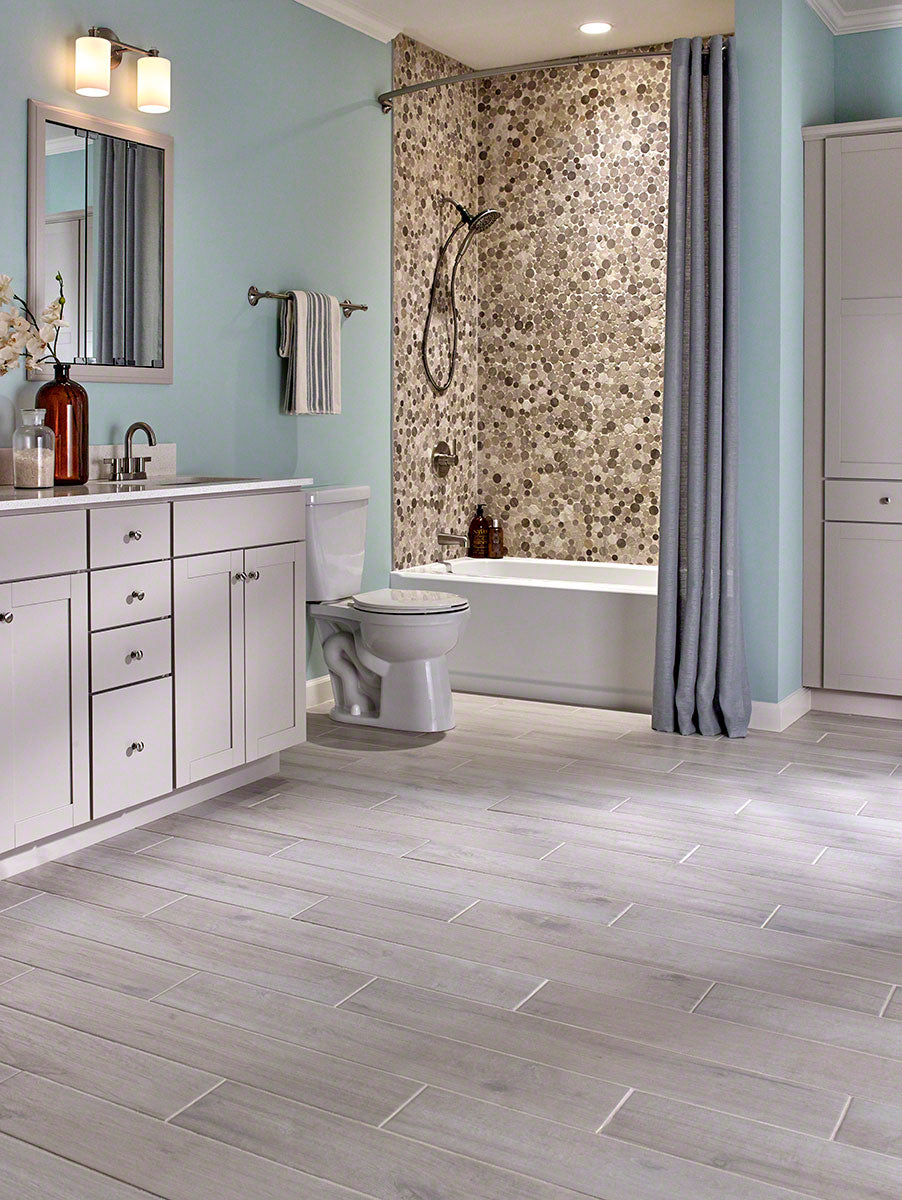 MSI White Oak Serenity Stone Pebble Mosaic — surface detail in white tonality