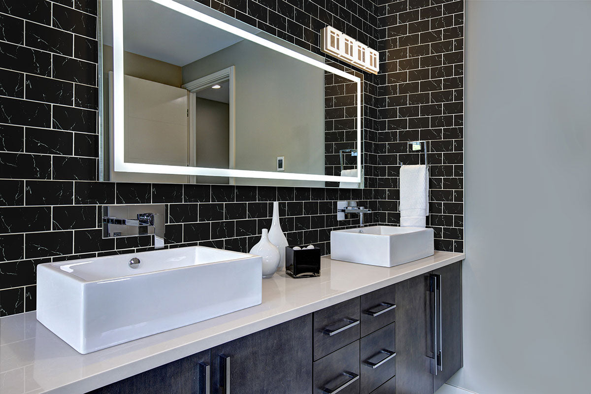 MSI Nero Marquina 3x6 Glass Tile — surface detail in natural tonality