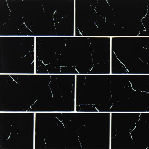 MSI Nero Marquina 3x6 Glass Tile
