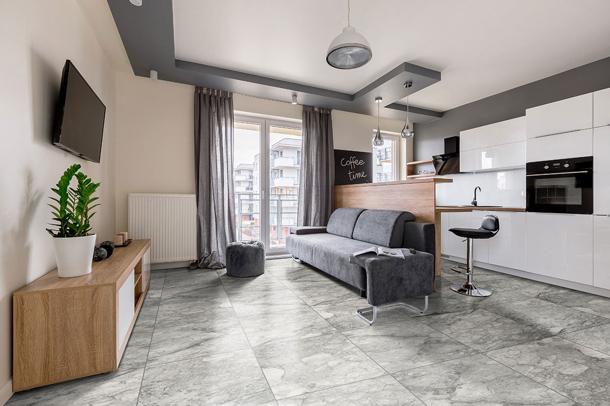 MSI Kaya Onda Gray — surface detail in gray tonality through-bodied porcelain for full-room install