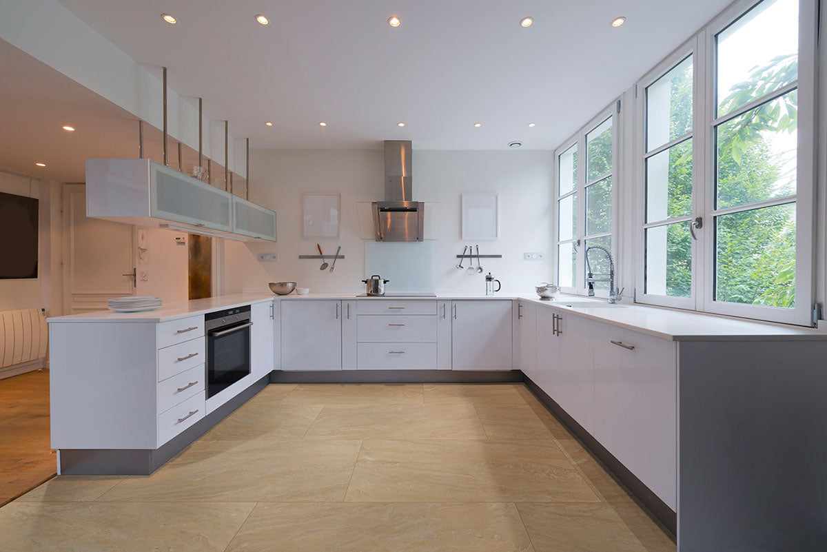 MSI Aria Oro — surface detail in natural tonality through-bodied porcelain for full-room install