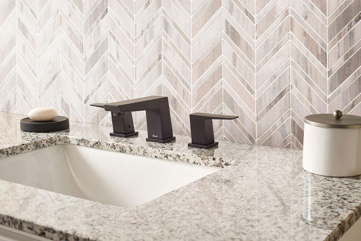 MSI Palisandro Chevron Polished Natural Stone Mosaic — room scene