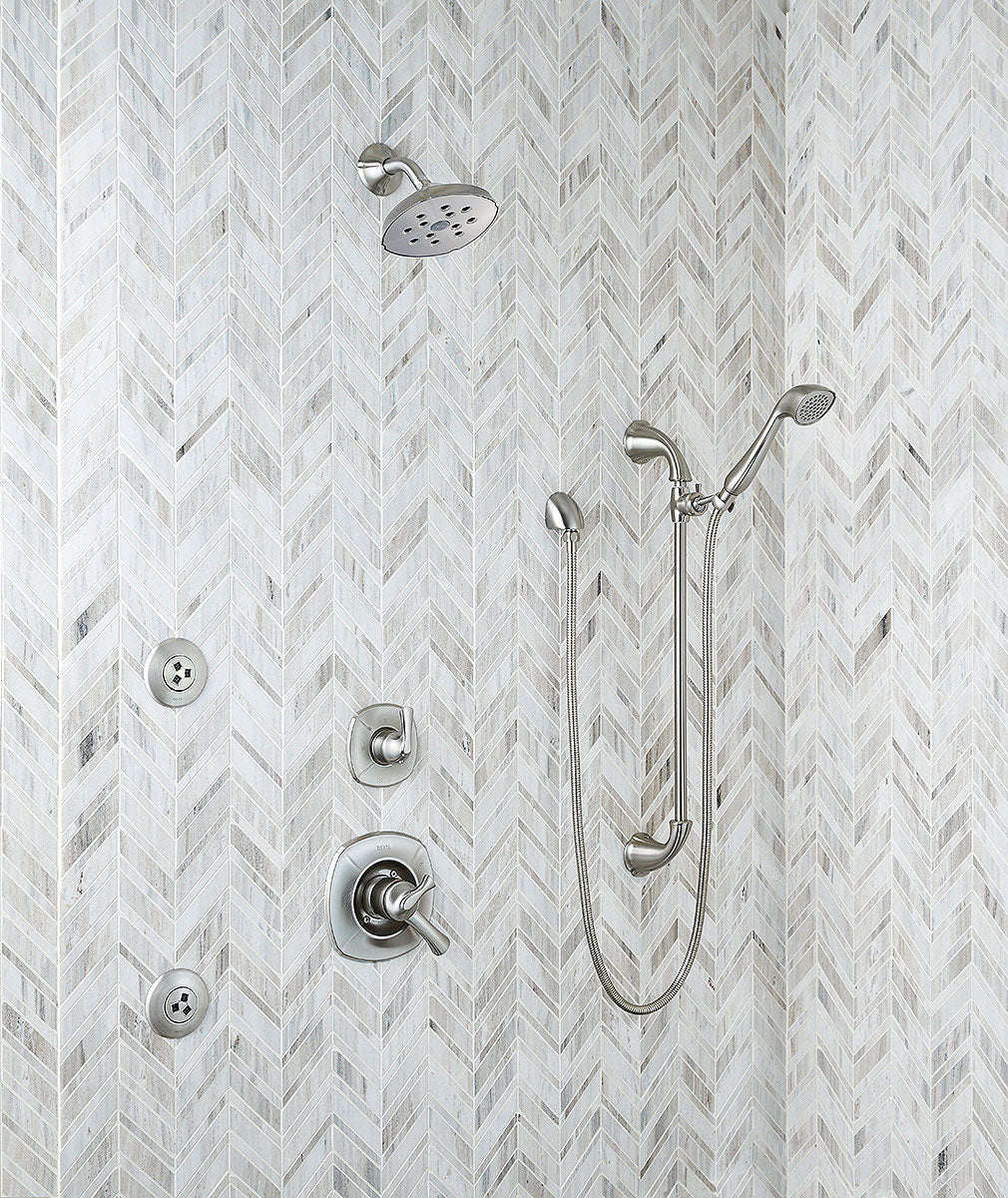 MSI Palisandro Chevron Polished Natural Stone Mosaic — room scene