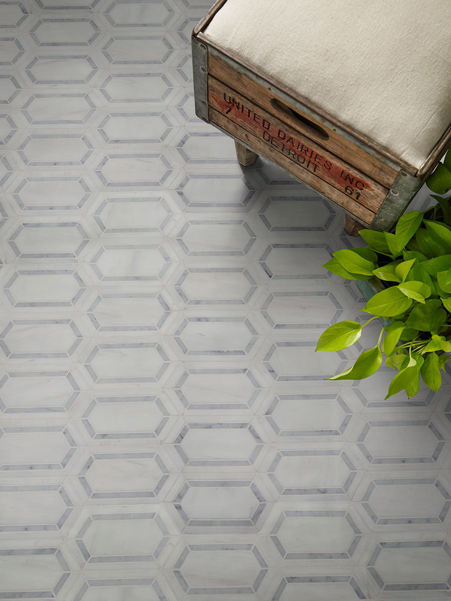 MSI Bianco Dolomite Pavilion Marble Picket Tile — surface detail in natural tonality