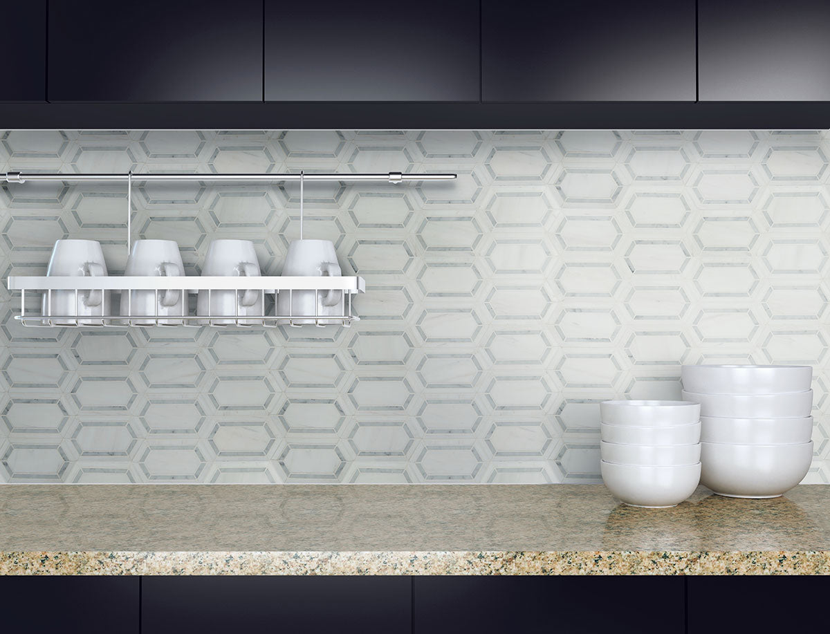 MSI Bianco Dolomite Pavilion Marble Picket Tile — surface detail in natural tonality
