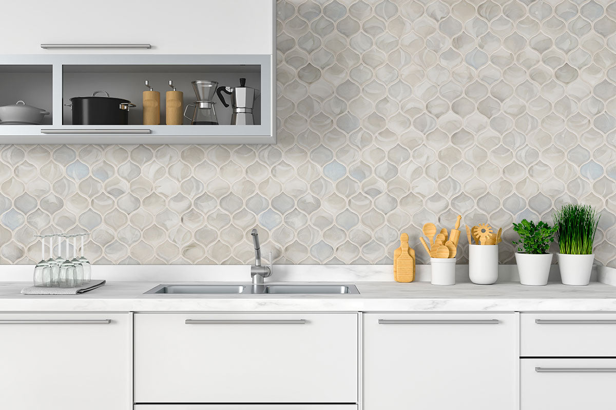 MSI Pearla Arabesque Glass Mosaic Tile — surface detail in natural tonality