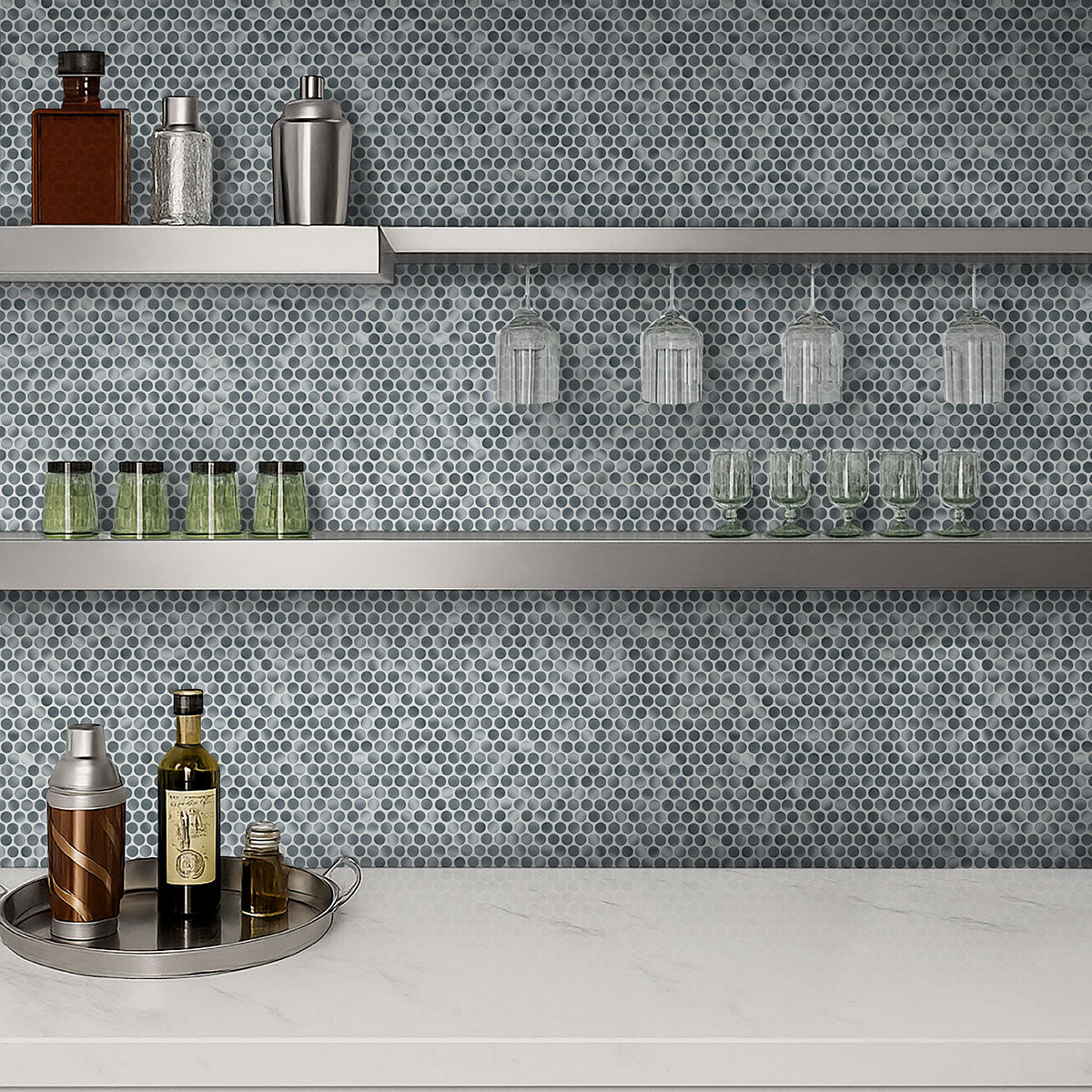 MSI Penny Round Grigio Mix Mosaic — room scene