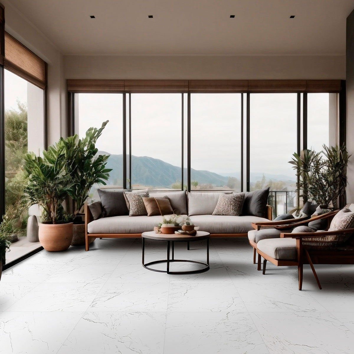 MSI Pietra Carrara — surface detail in natural tonality through-bodied porcelain for full-room install