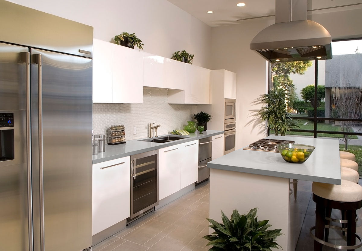 MSI Polar White — surface detail in white tonality resin-bound engineered marble slab