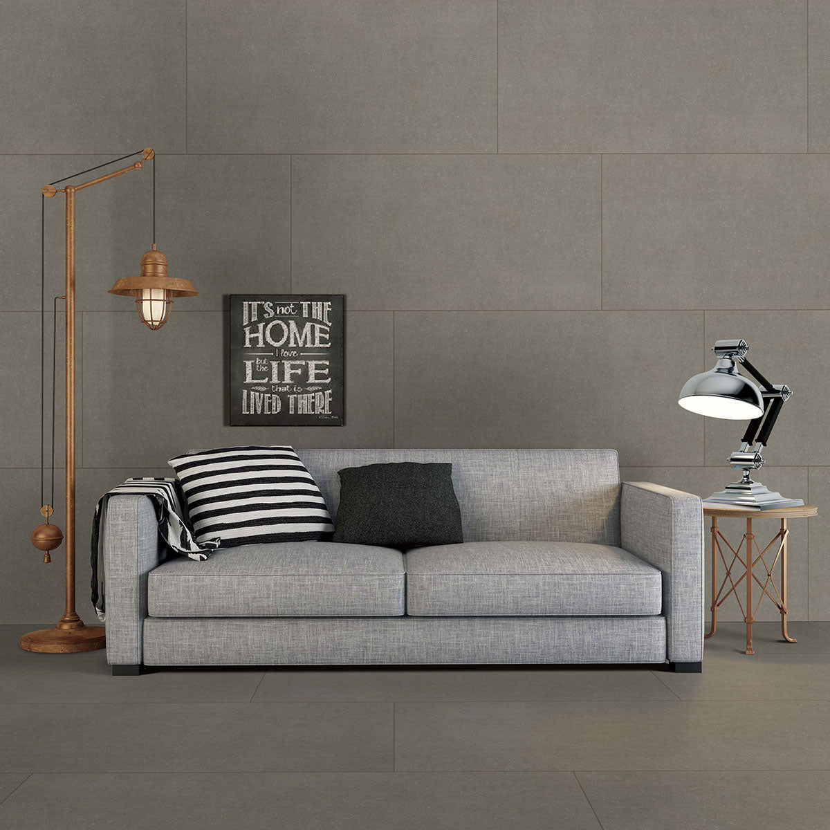 MSI Dimensions Gris — surface detail in natural tonality through-bodied porcelain for full-room install