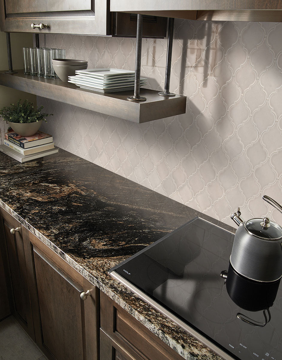 MSI Highland Park Portico Pearl Arabesque Tile — surface detail in pearl tonality