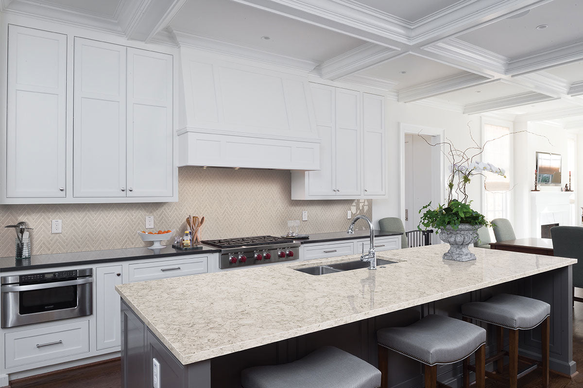 MSI Highland Park Portico Pearl Herringbone Tile — surface detail in pearl tonality