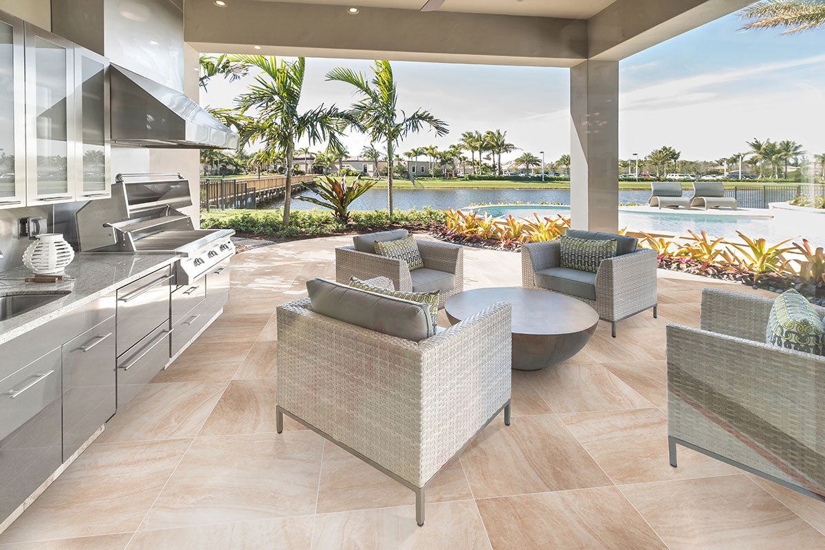 MSI Praia Crema Porcelain Paver — surface detail in natural tonality