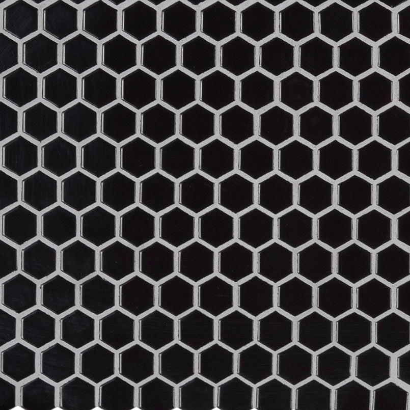MSI Domino Retro Nero Glossy 1" Hexagon Mosaic Tile — Porcelain Wall Tile