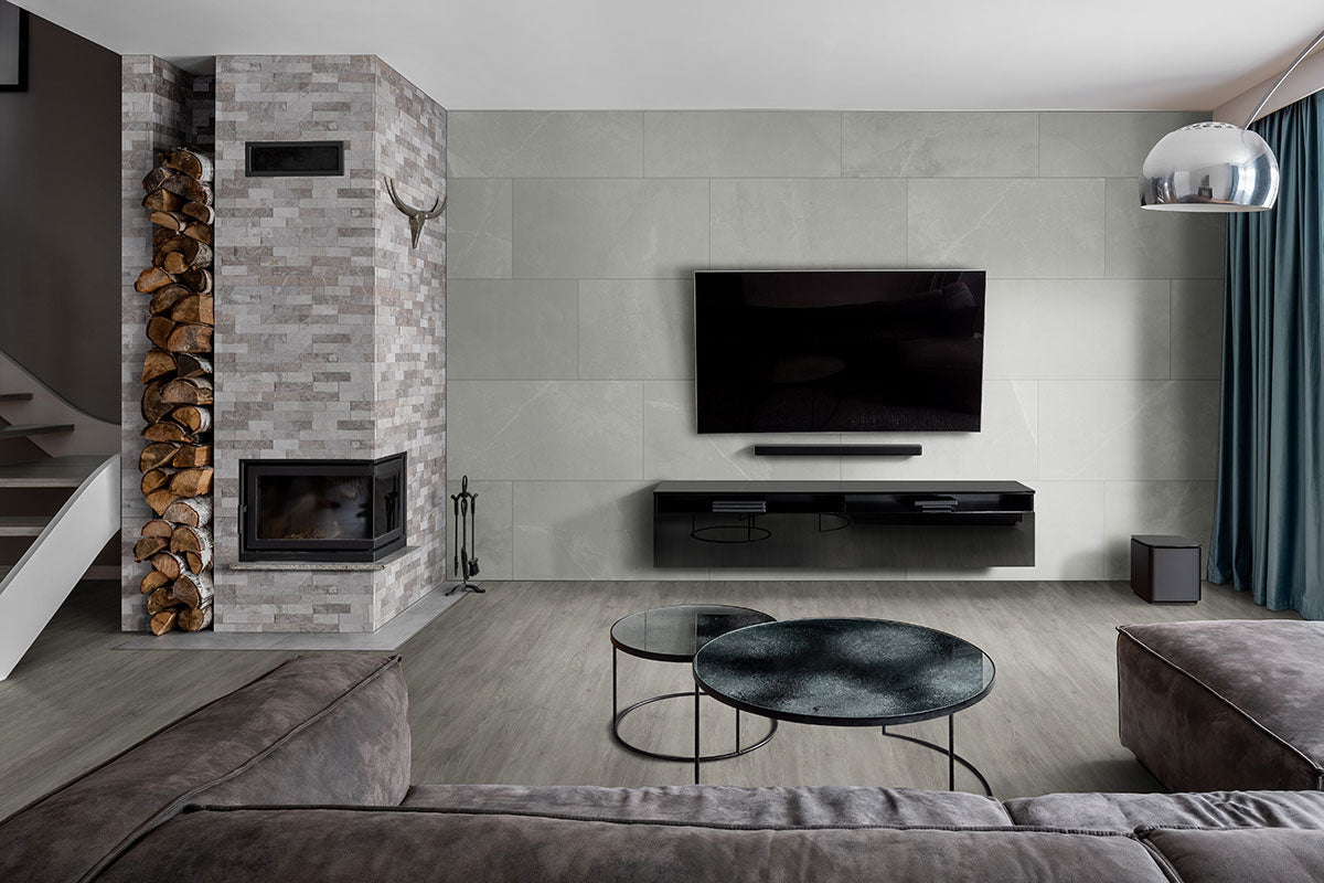 MSI Luna Gray Rockmount — surface detail in gray tonality panelized natural stone wall cladding