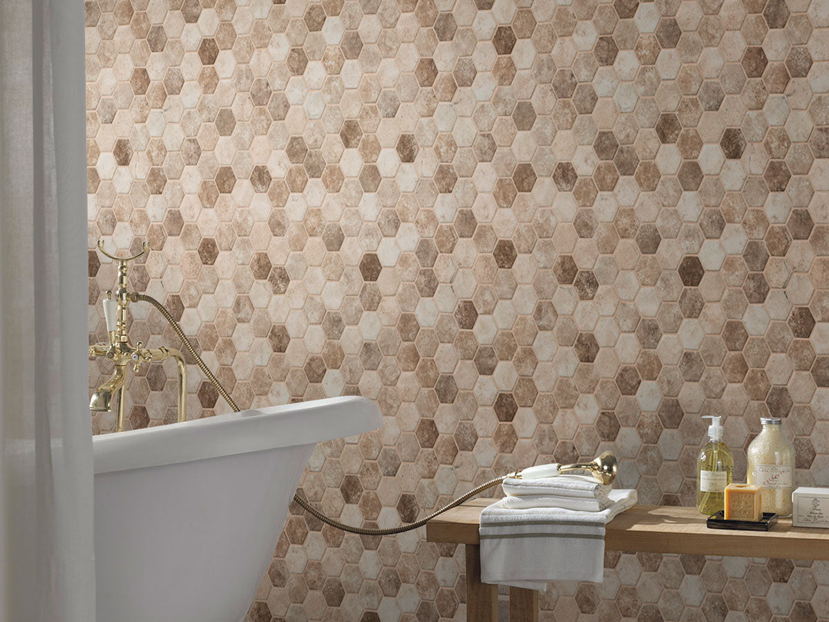 MSI Sandhills Hexagon Mosaic Tile — surface detail in natural tonality