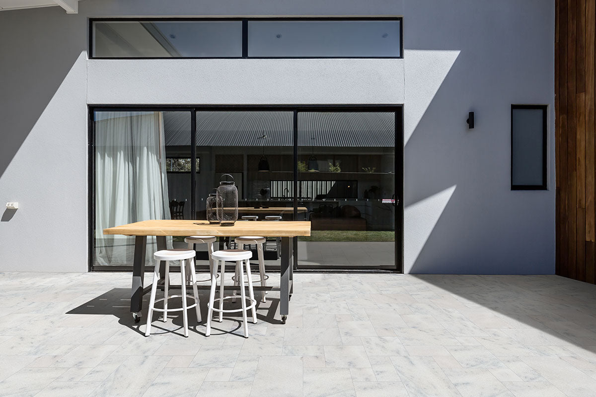 MSI Sierra White Marble Paver — surface detail in white tonality