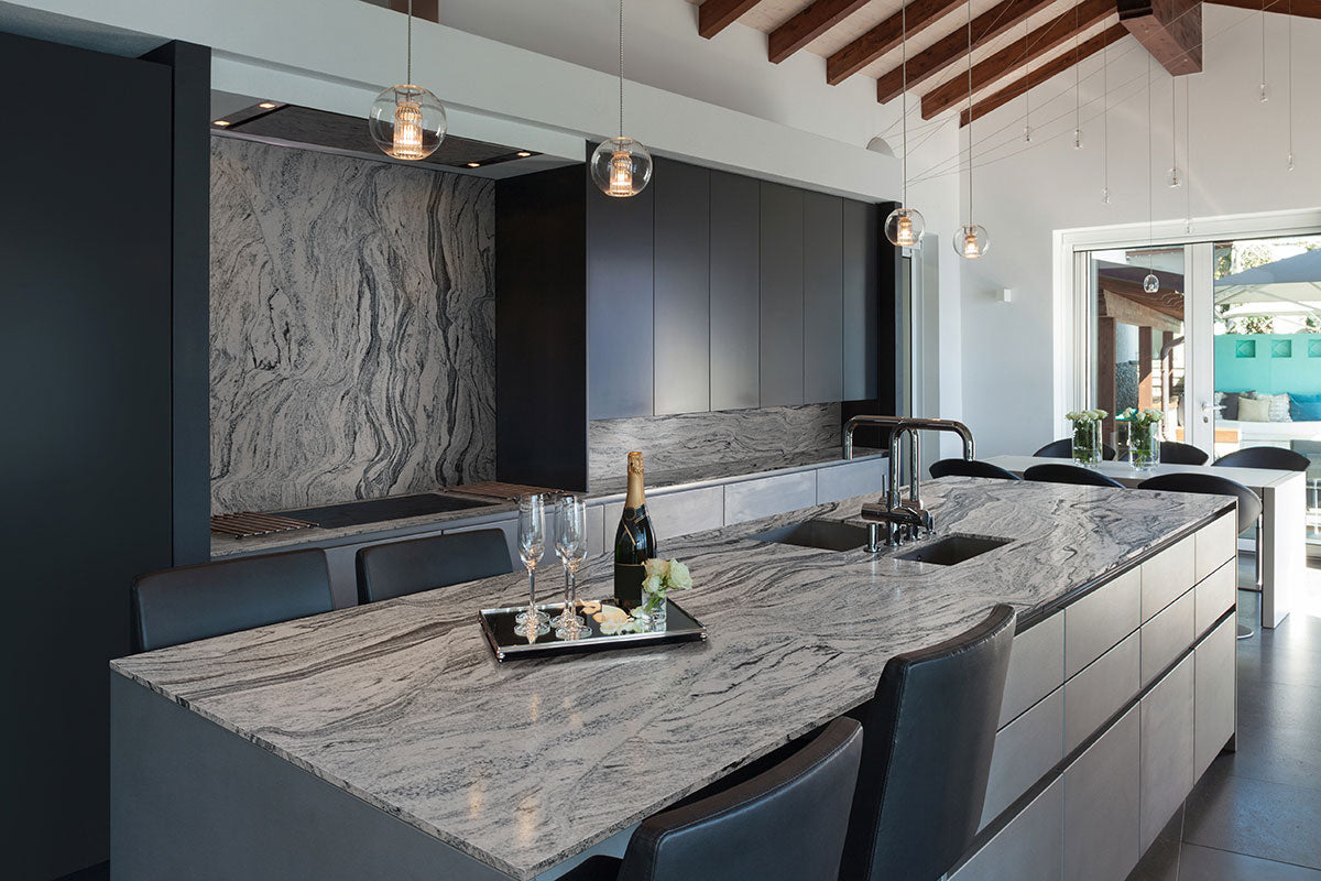 MSI Silver Cloud Granite - Pre-Fab Countertop shown installed in a finished room